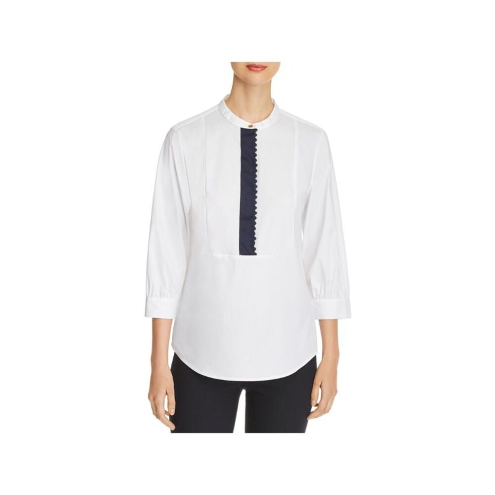 DONNA KARAN Womens 3/4 Sleeve Bib Neck Wear To Work Top
